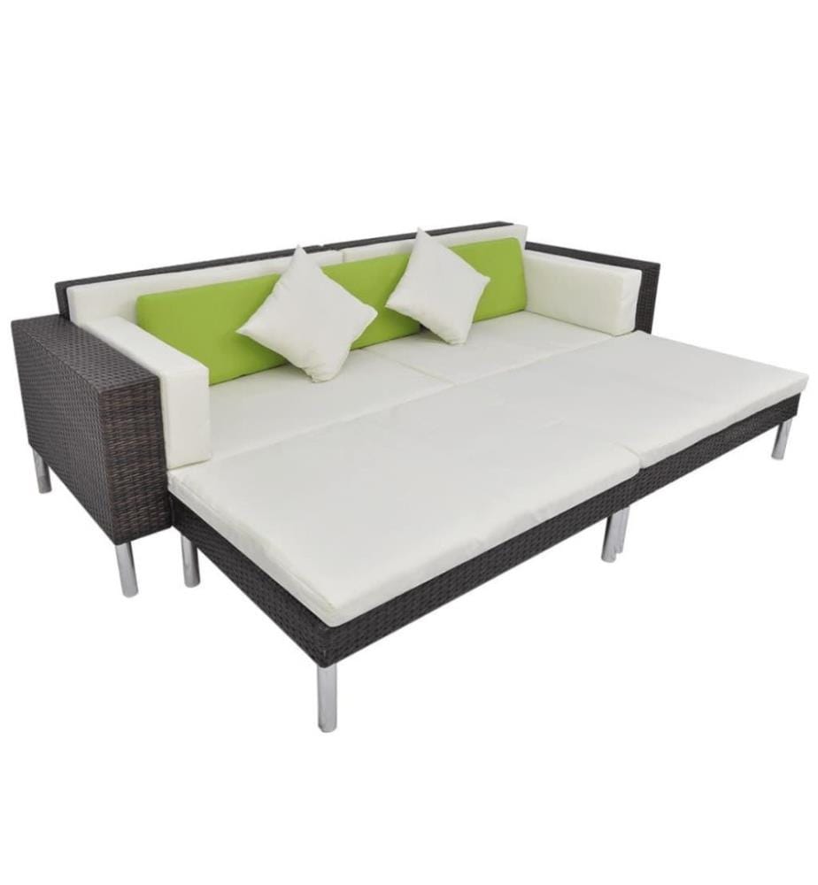 4-tlg. Garten-Lounge-Set mit Auflagen Poly Rattan Braun