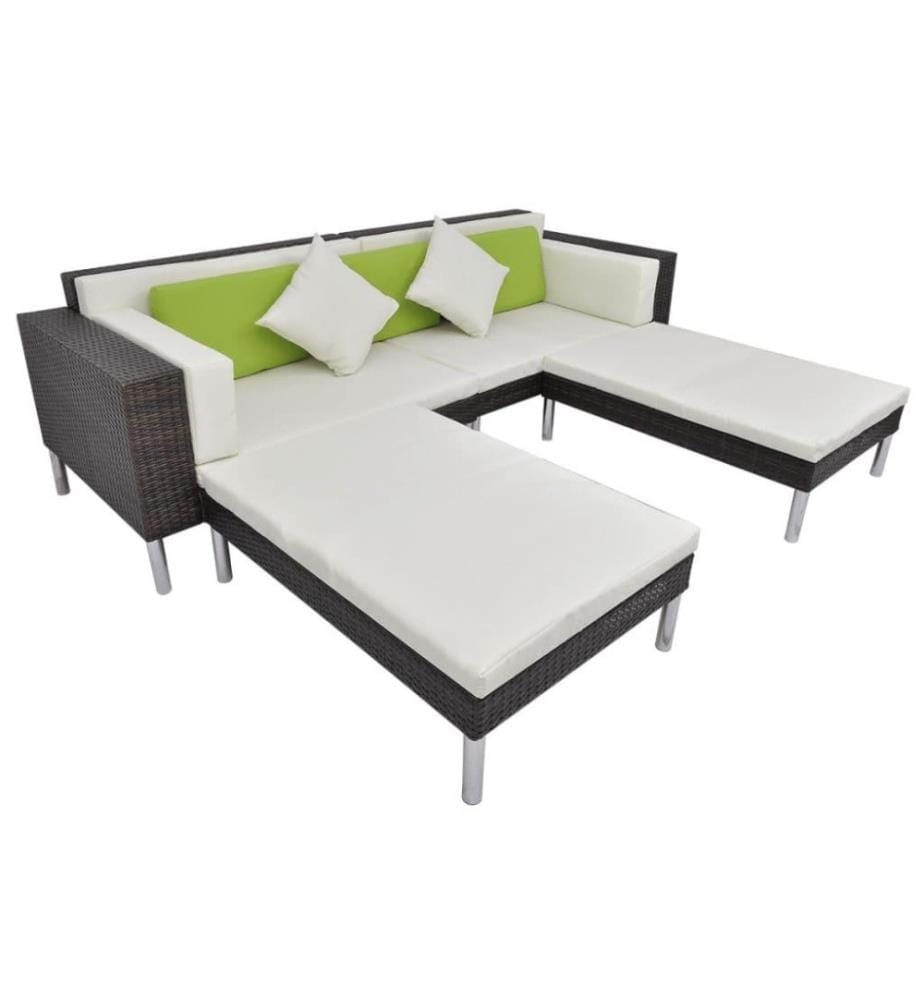 4-tlg. Garten-Lounge-Set mit Auflagen Poly Rattan Braun