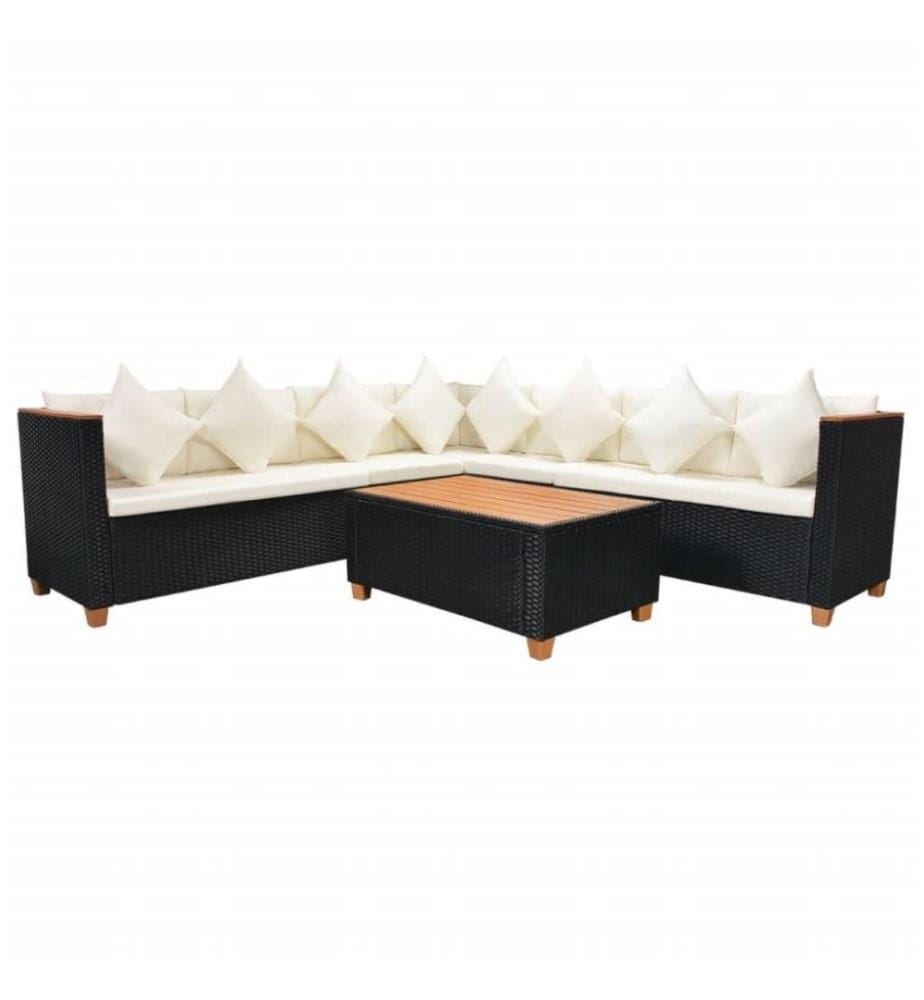5-tlg. Garten-Lounge-Set mit Auflagen Poly Rattan Schwarz