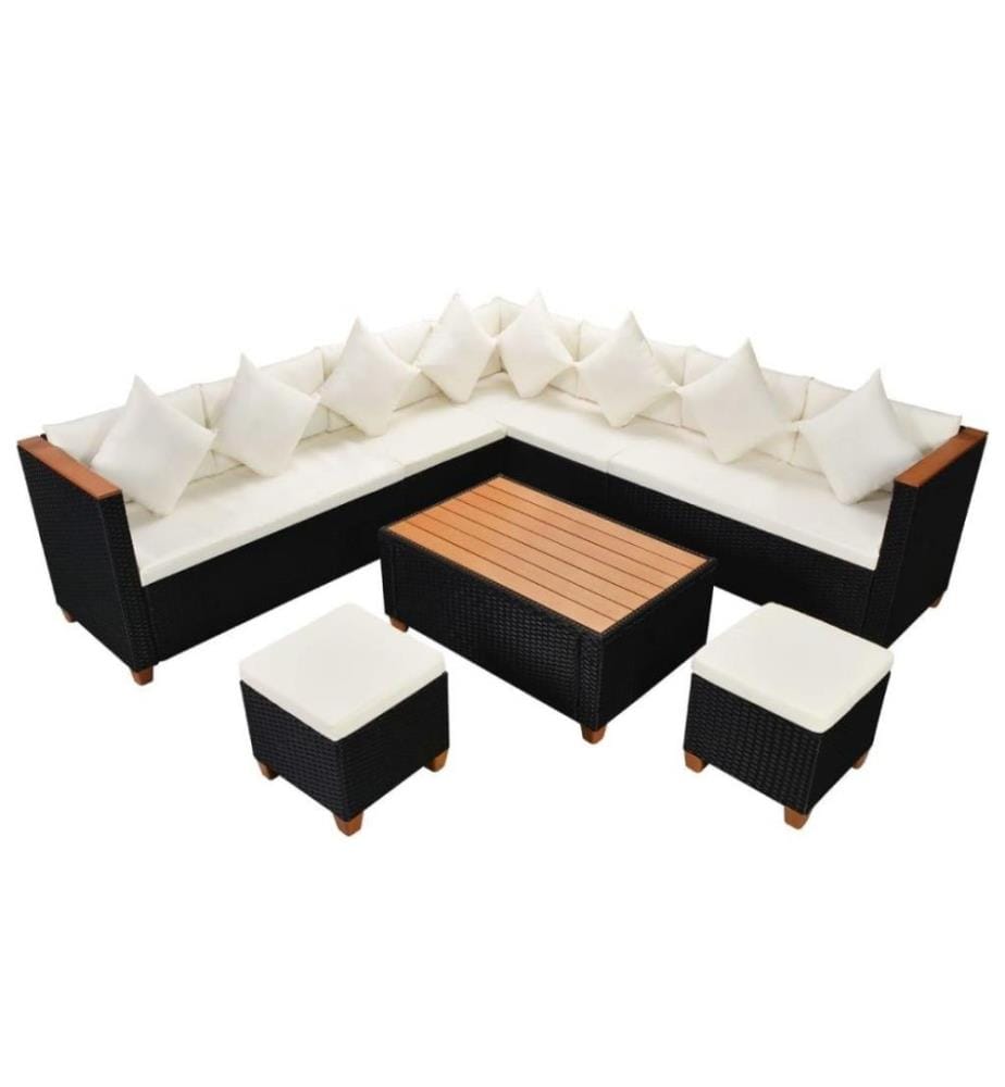 7-tlg. Garten-Lounge-Set mit Auflagen Poly Rattan Schwarz