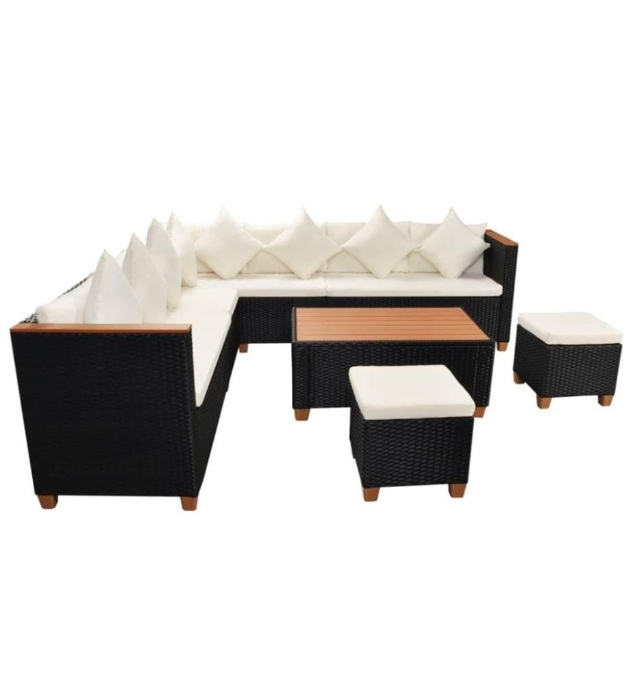 7-tlg. Garten-Lounge-Set mit Auflagen Poly Rattan Schwarz