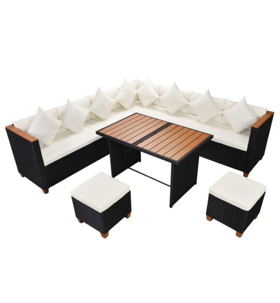 7-tlg. Garten-Lounge-Set mit Auflagen Poly Rattan Schwarz