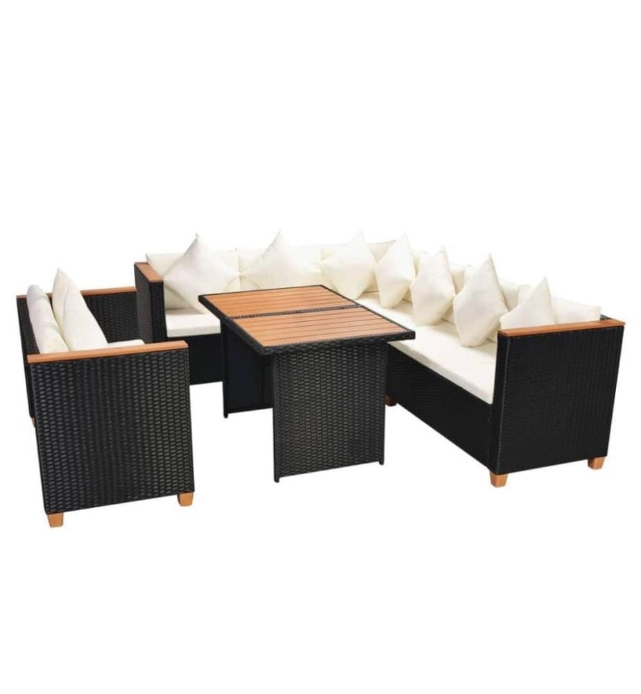 Salon de jardin 5 pcs avec coussins Résine tressée Noir