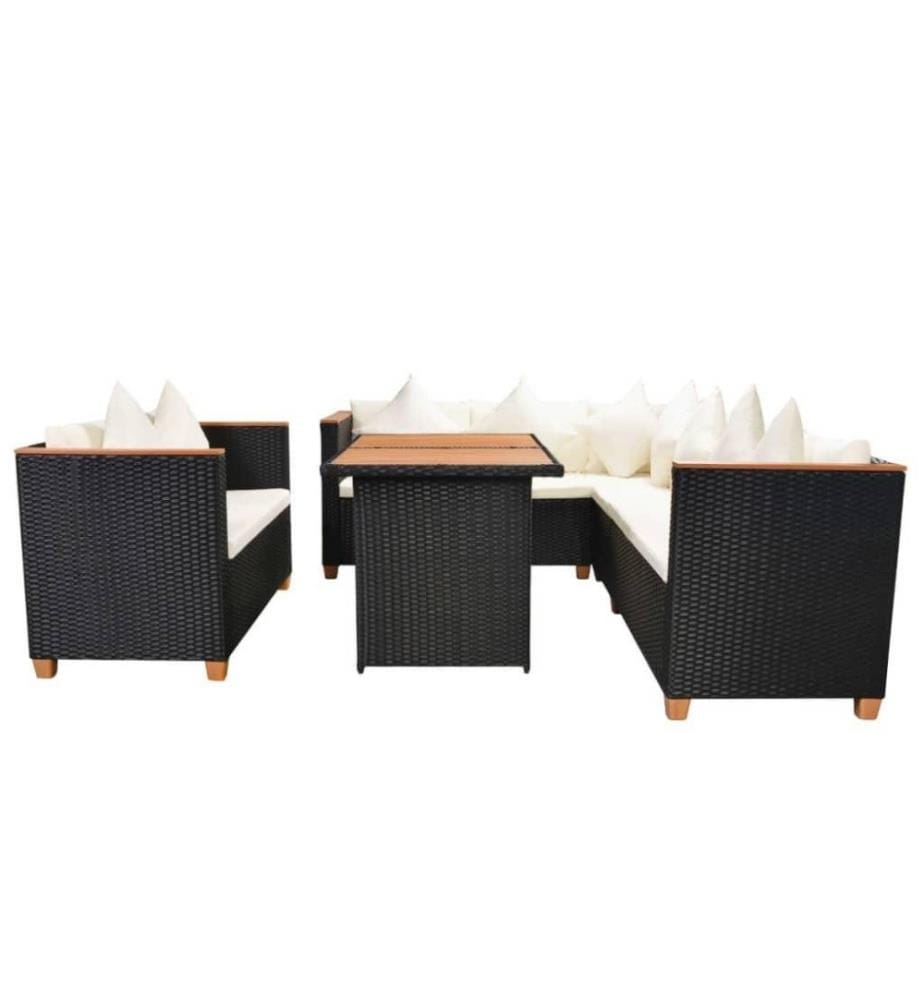Salon de jardin 5 pcs avec coussins Résine tressée Noir