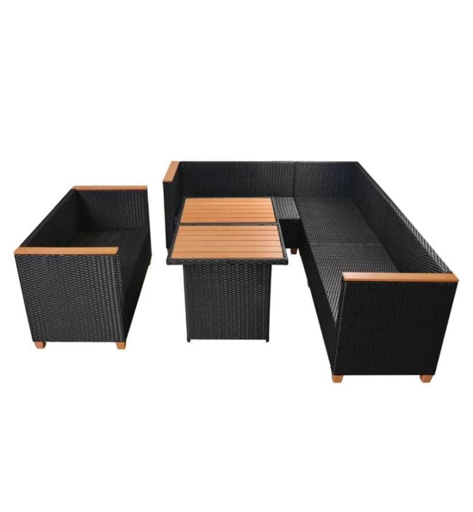 Salon de jardin 5 pcs avec coussins Résine tressée Noir