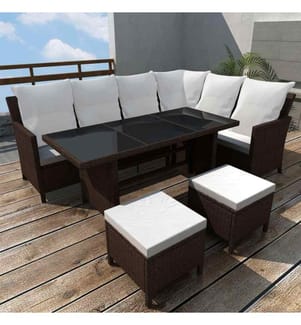 4-tlg. Garten-Lounge-Set mit Auflagen Poly Rattan Braun