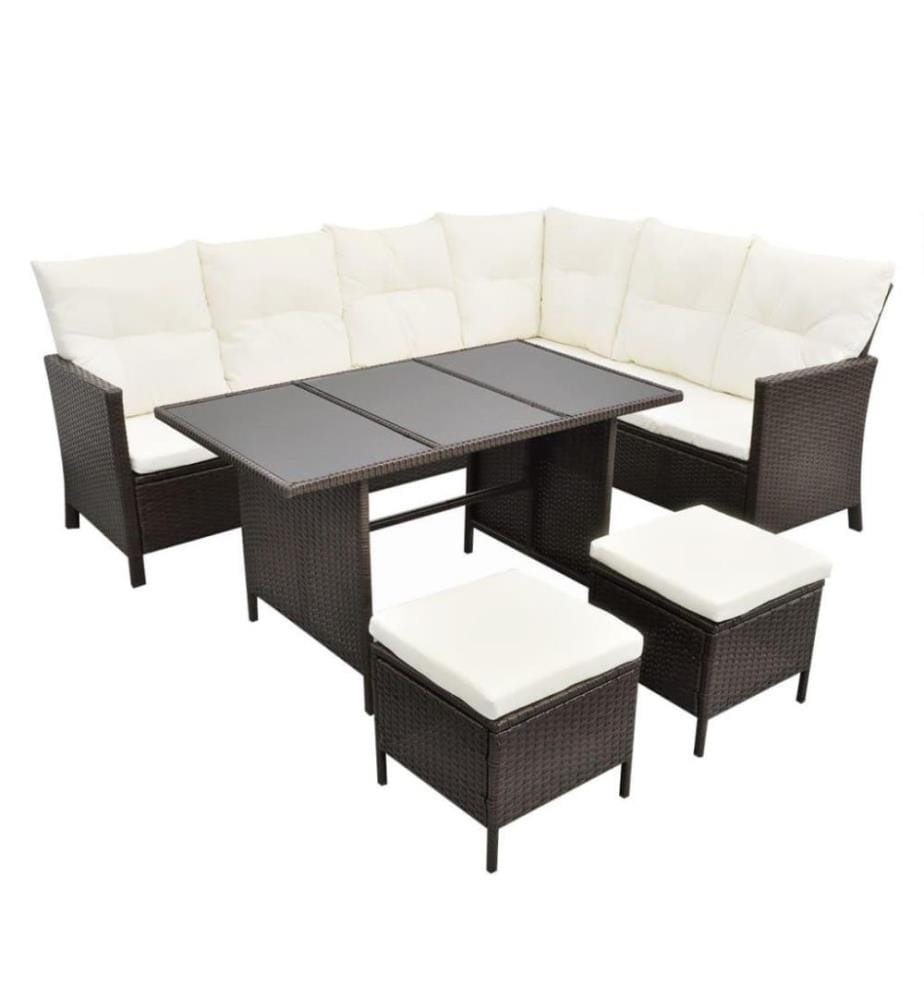 4-tlg. Garten-Lounge-Set mit Auflagen Poly Rattan Braun