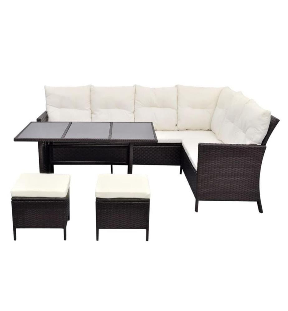 4-tlg. Garten-Lounge-Set mit Auflagen Poly Rattan Braun