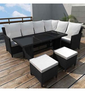 4-tlg. Garten-Lounge-Set mit Auflagen Poly Rattan Schwarz
