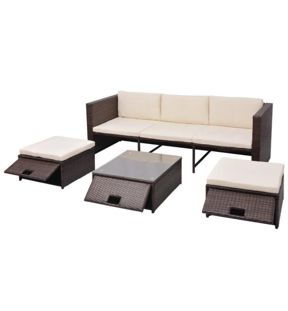 4-tlg. Garten-Lounge-Set mit Auflagen Poly Rattan Braun