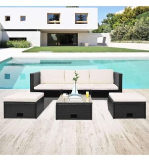4-tlg. Garten-Lounge-Set mit Auflagen Poly Rattan Schwarz