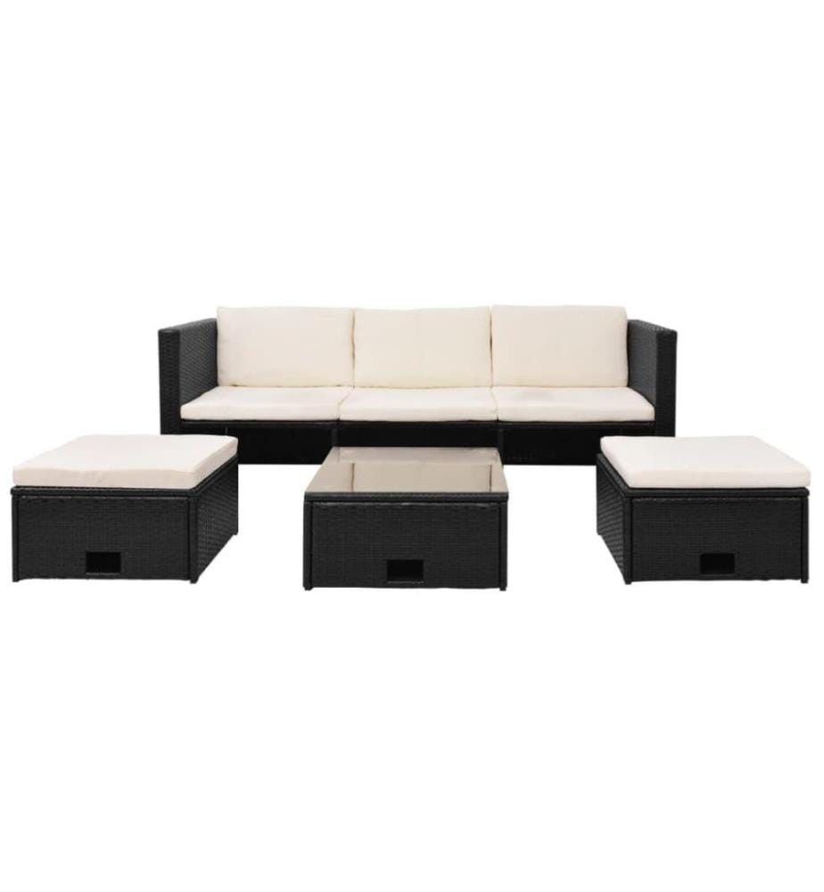4-tlg. Garten-Lounge-Set mit Auflagen Poly Rattan Schwarz