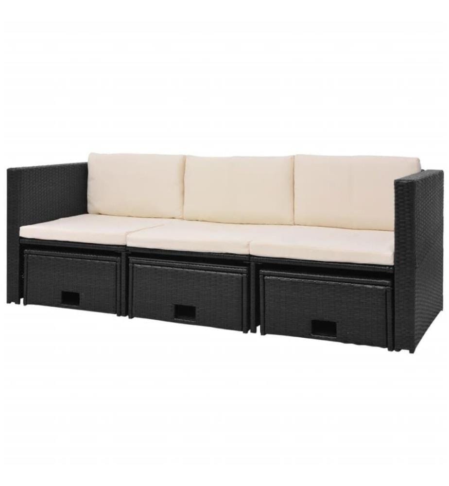 4-tlg. Garten-Lounge-Set mit Auflagen Poly Rattan Schwarz