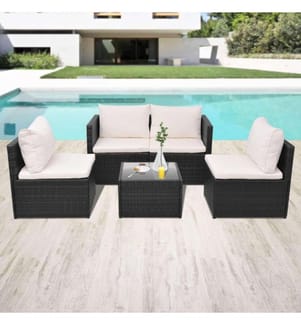 5-tlg. Garten-Lounge-Set mit Auflagen Poly Rattan Schwarz
