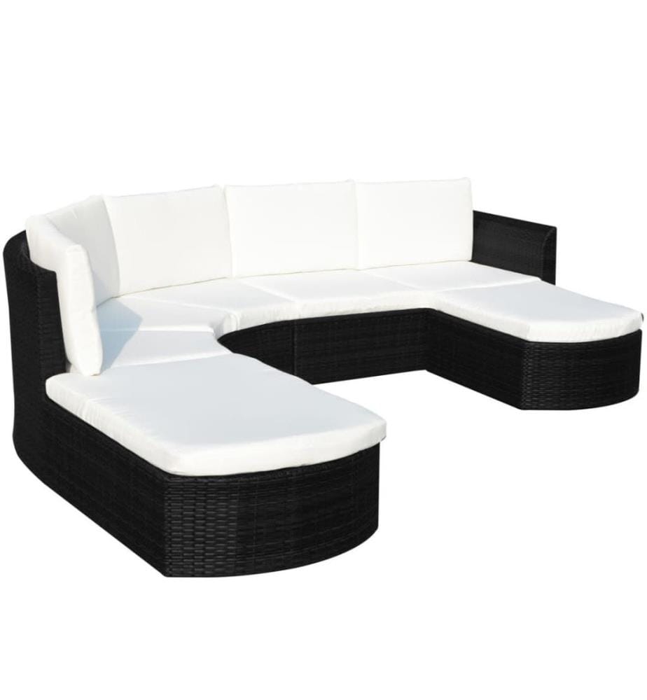 Salon de jardin 4 pcs avec coussins résine tressée noir