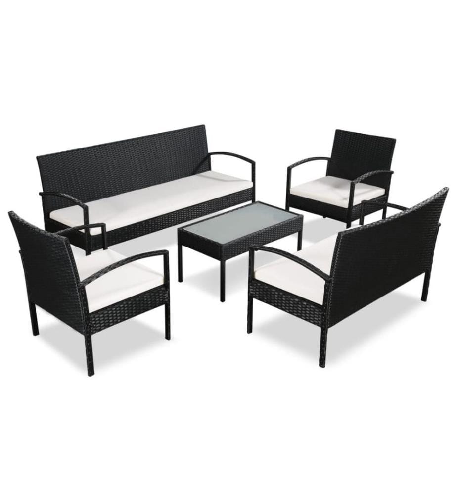 Salon de jardin 5 pcs avec coussins Résine tressée Noir