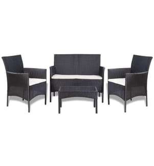 4-tlg. Garten-Lounge-Set mit Auflagen Poly Rattan Schwarz