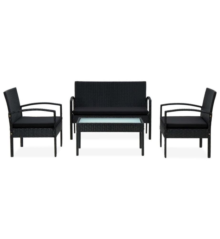 4-tlg. Garten-Lounge-Set mit Auflagen Poly Rattan Schwarz