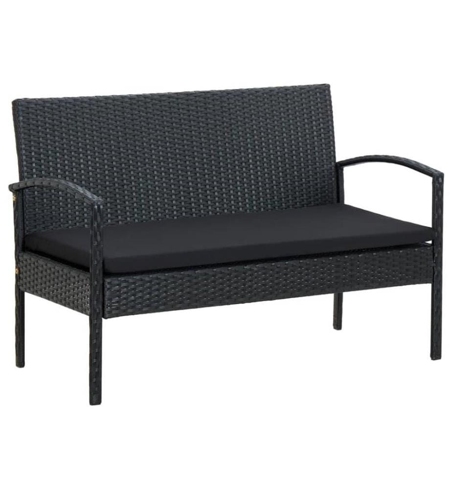 4-tlg. Garten-Lounge-Set mit Auflagen Poly Rattan Schwarz