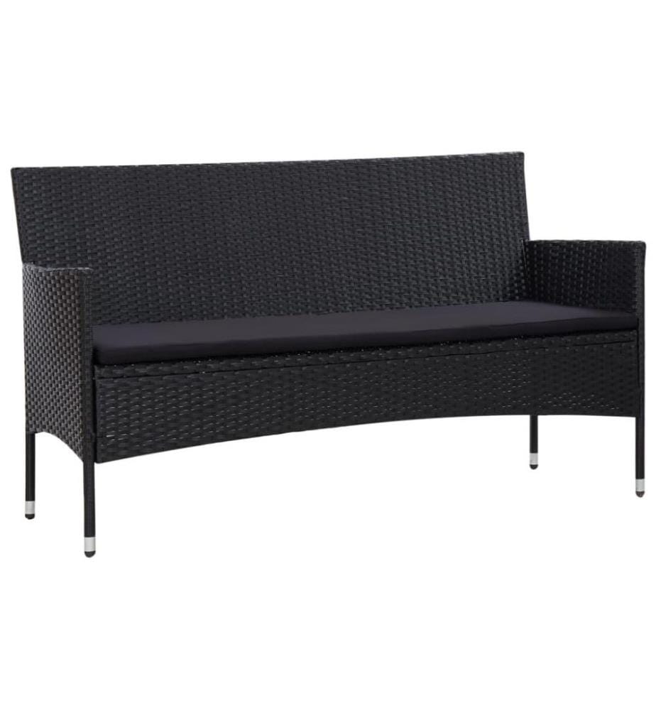 Salon de jardin 4 pcs avec coussins Résine tressée Noir