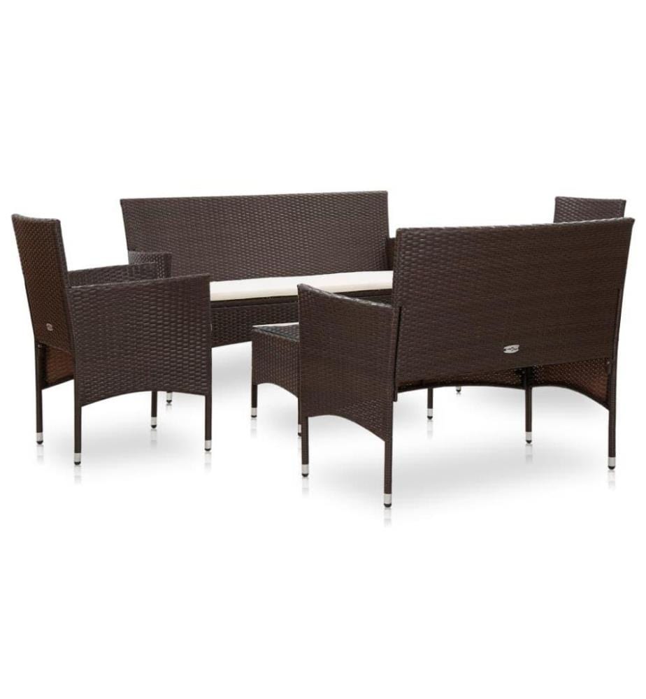 5-tlg. Garten-Lounge-Set mit Auflagen Poly Rattan Braun