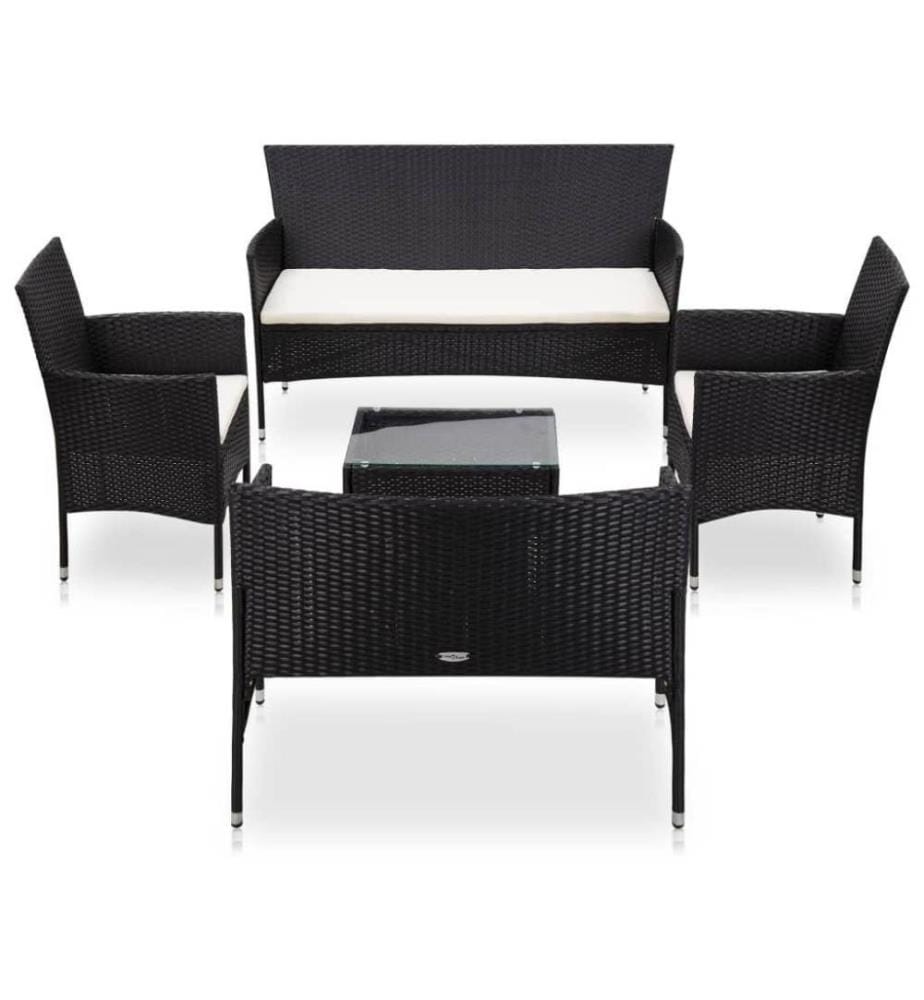Salon de jardin 5 pcs avec coussins Résine tressée Noir