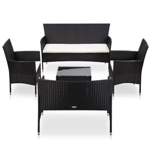 5-tlg. Garten-Lounge-Set mit Auflagen Poly Rattan Schwarz