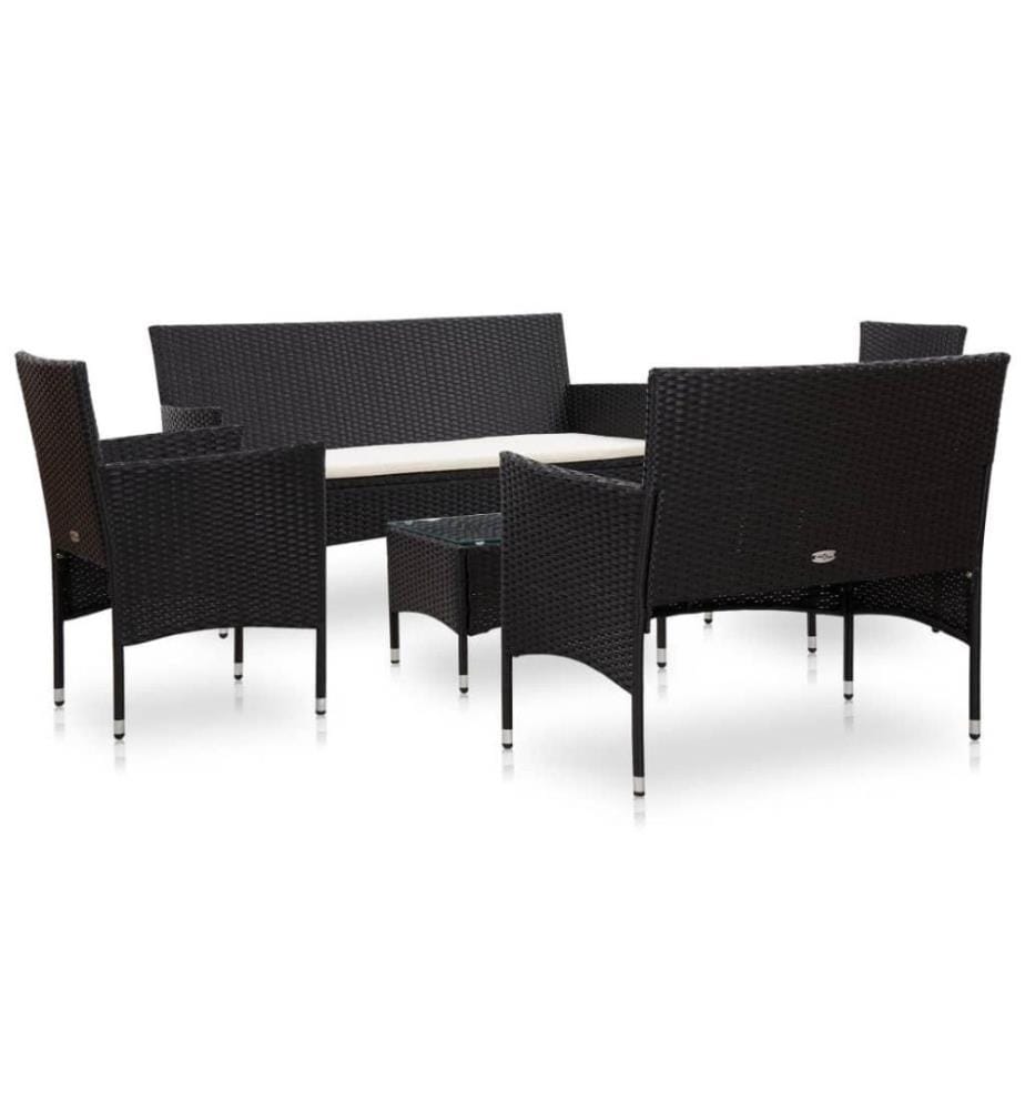 Salon de jardin 5 pcs avec coussins Résine tressée Noir