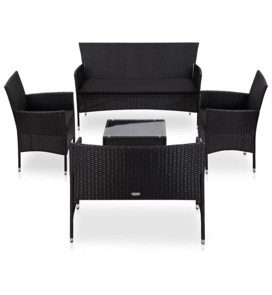5-tlg. Garten-Lounge-Set mit Auflagen Poly Rattan Schwarz