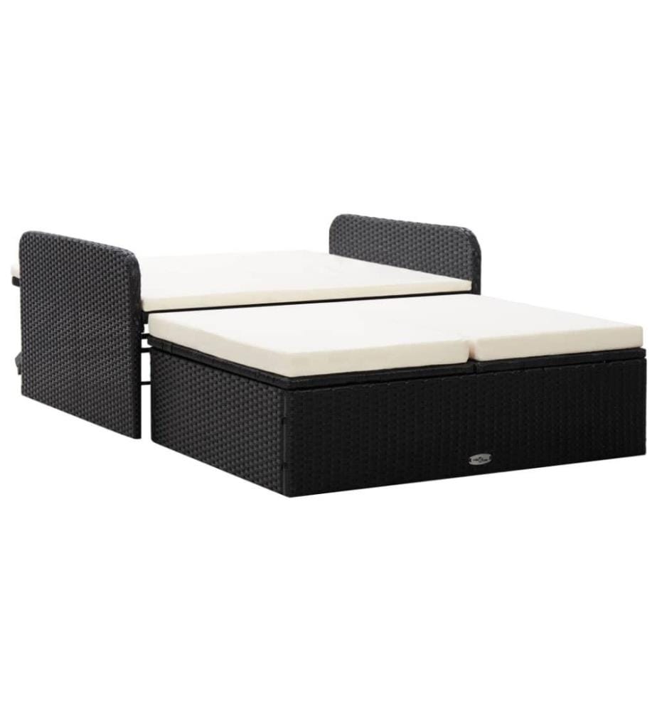 2-tlg. Garten-Lounge-Set mit Auflagen Poly Rattan Schwarz