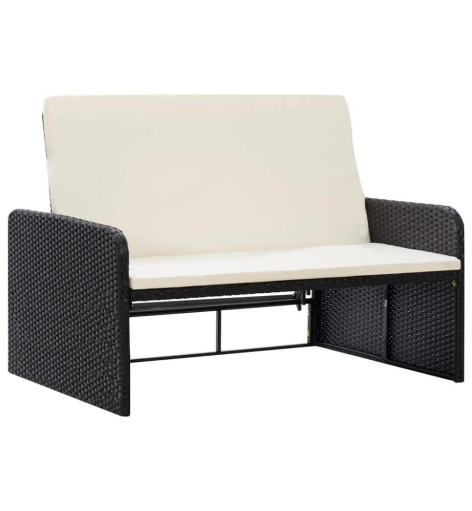 2-tlg. Garten-Lounge-Set mit Auflagen Poly Rattan Schwarz