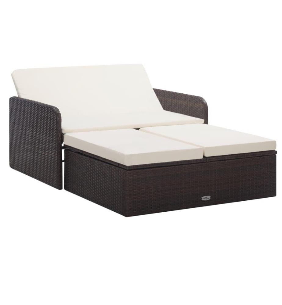 2-tlg. Garten-Lounge-Set mit Auflagen Poly Rattan Braun