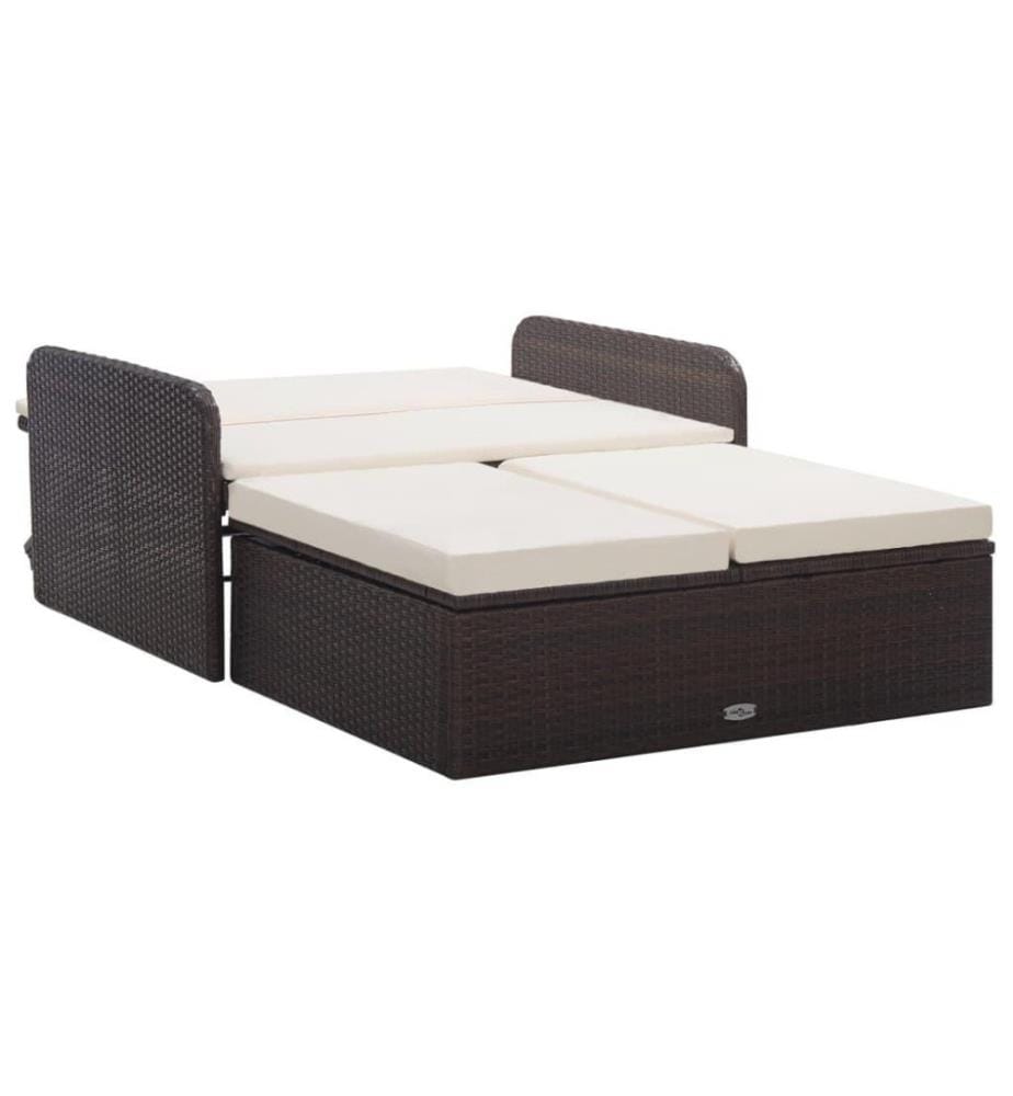 2-tlg. Garten-Lounge-Set mit Auflagen Poly Rattan Braun