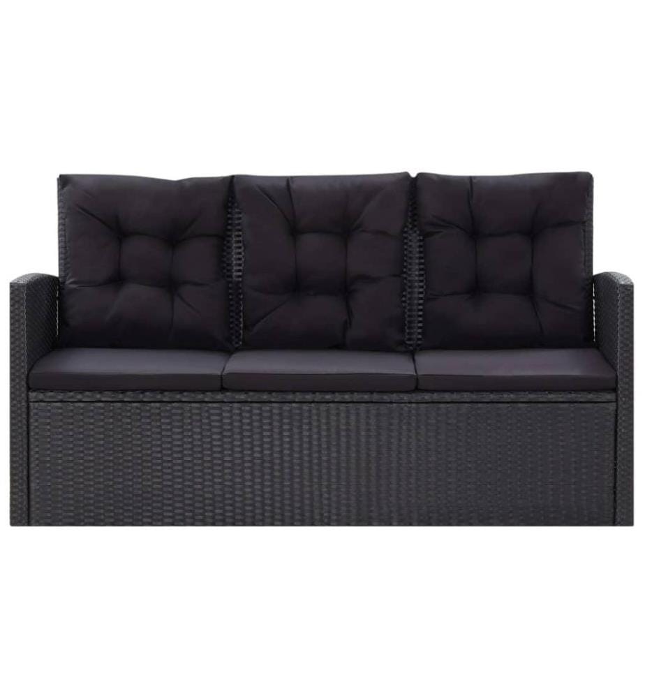 Salon de jardin 6 pcs avec coussins Résine tressée Noir