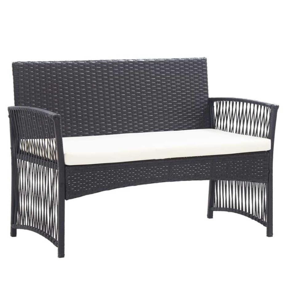 4-tlg. Garten-Lounge-Set mit Auflage Poly Rattan Schwarz