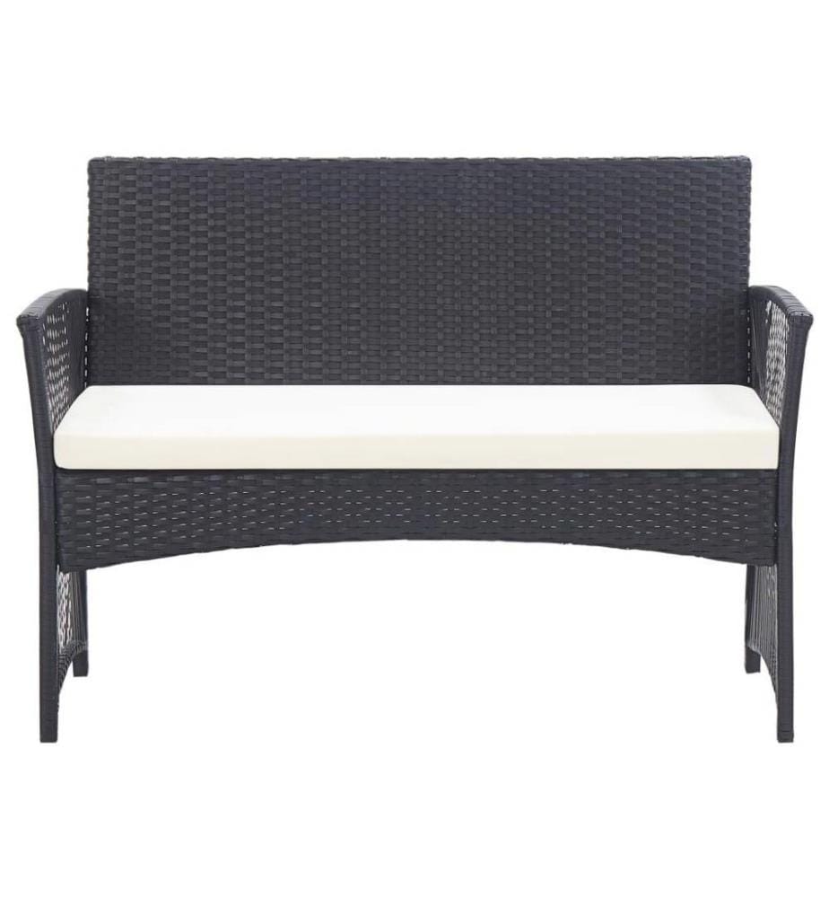 4-tlg. Garten-Lounge-Set mit Auflage Poly Rattan Schwarz