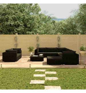 10-tlg. Garten-Lounge-Set mit Auflagen Poly Rattan Schwarz