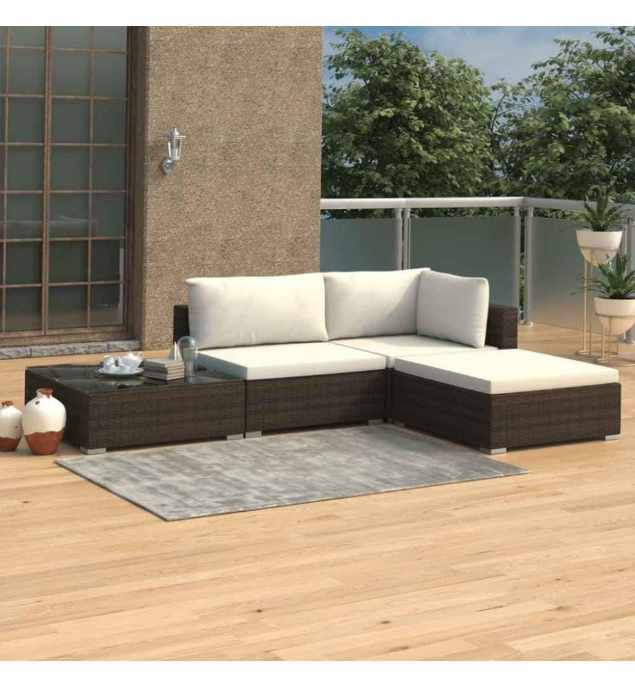 4-tlg. Garten-Lounge-Set mit Auflagen Poly Rattan Braun