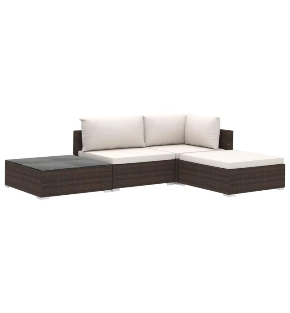 4-tlg. Garten-Lounge-Set mit Auflagen Poly Rattan Braun
