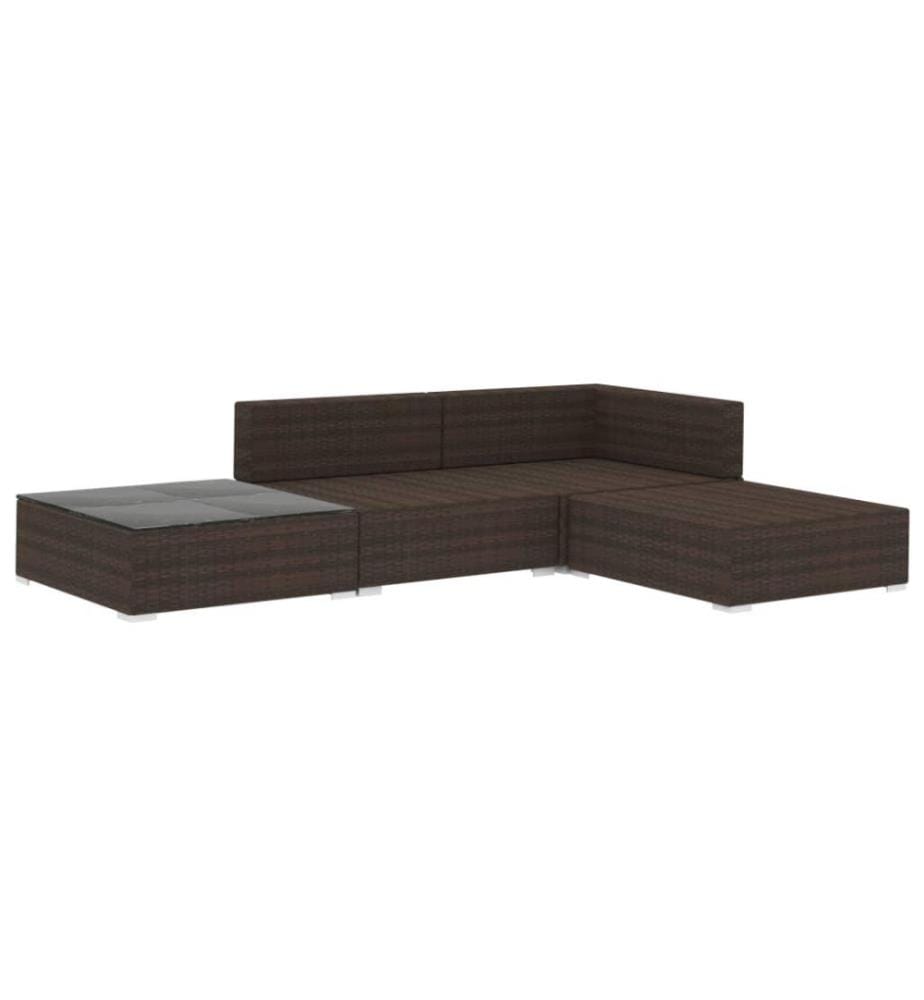 4-tlg. Garten-Lounge-Set mit Auflagen Poly Rattan Braun