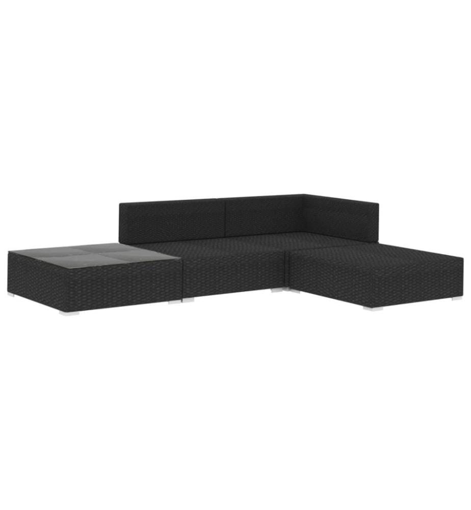 Salon de jardin 4 pcs avec coussins Résine tressée Noir