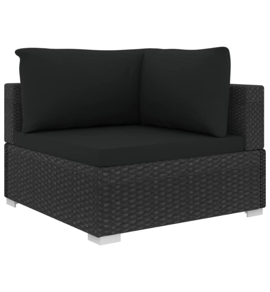Salon de jardin 4 pcs avec coussins Résine tressée Noir