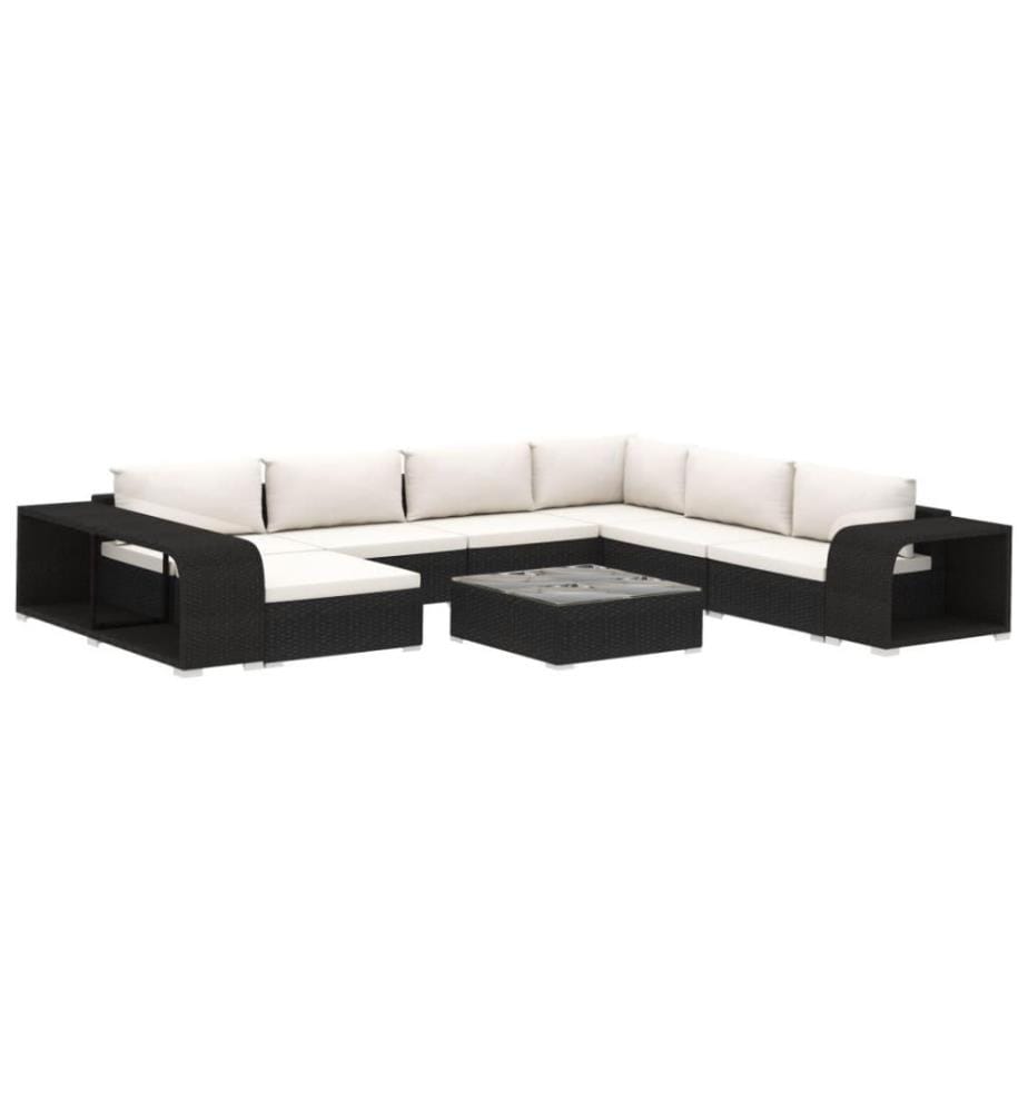 Salon de jardin 10 pcs avec coussins résine tressée noir