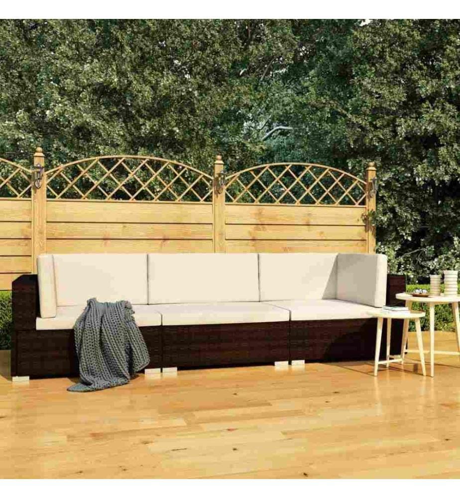 3-tlg. Garten-Sofagarnitur mit Auflagen Poly Rattan Braun