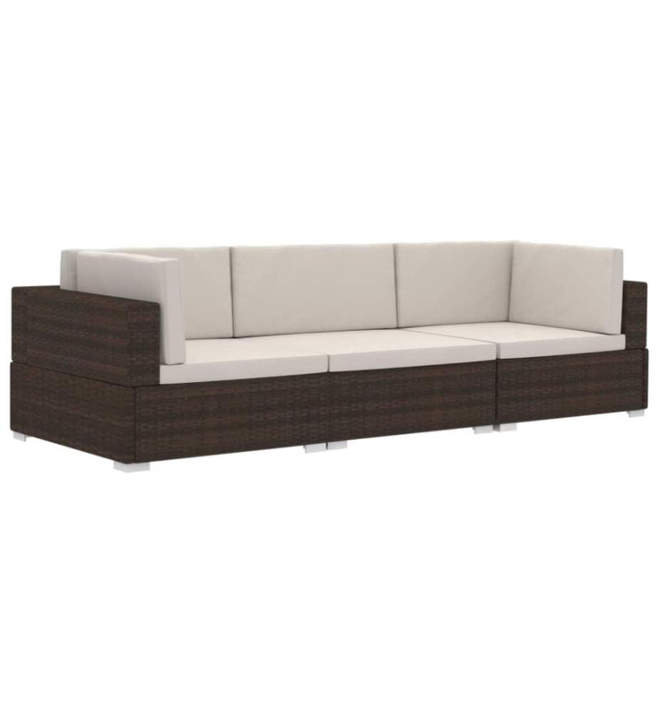 3-tlg. Garten-Sofagarnitur mit Auflagen Poly Rattan Braun
