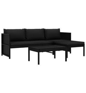 3-tlg. Garten-Lounge-Set mit Auflagen Poly Rattan Schwarz