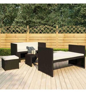 5-tlg. Garten-Lounge-Set mit Auflagen Poly Rattan Schwarz