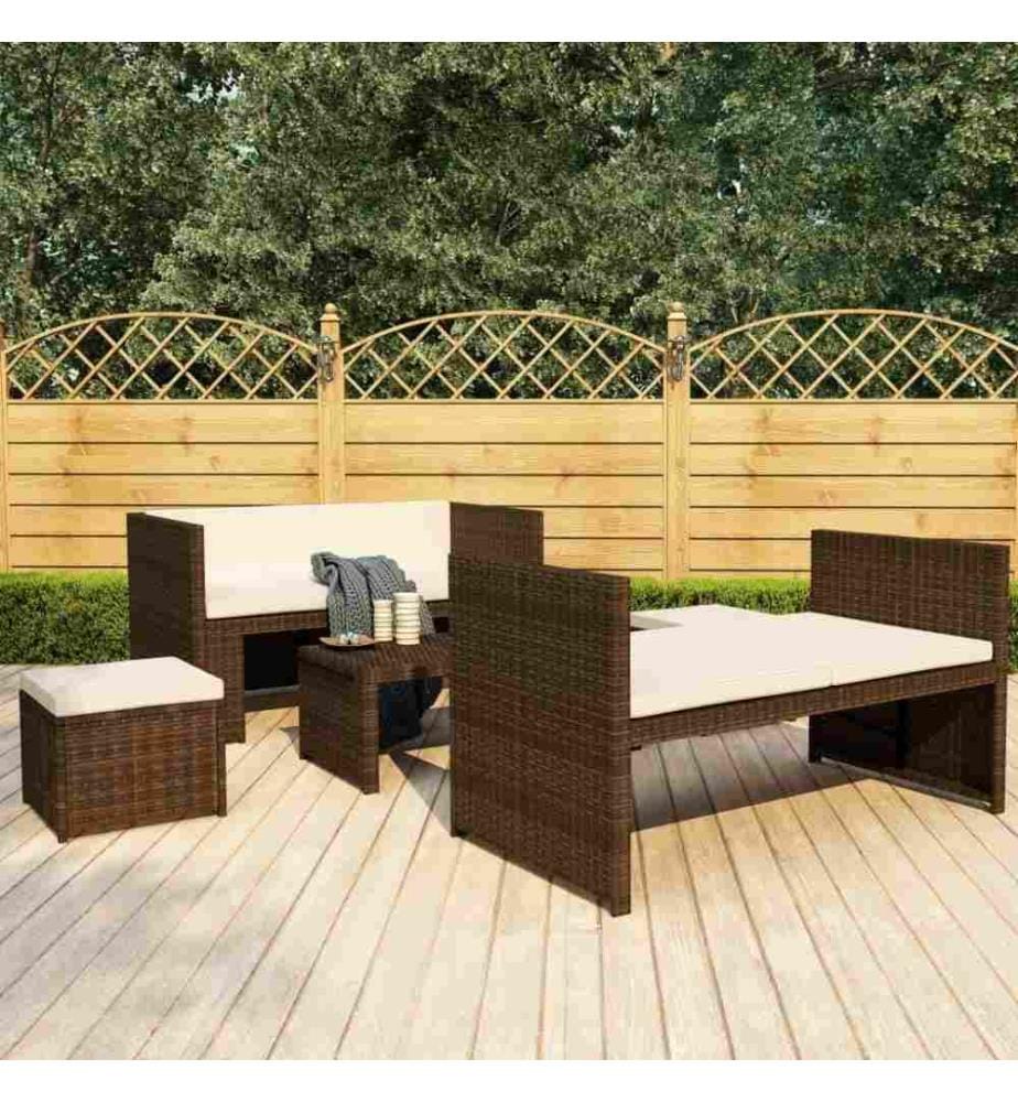 5-tlg. Garten-Lounge-Set mit Auflagen Poly Rattan Braun