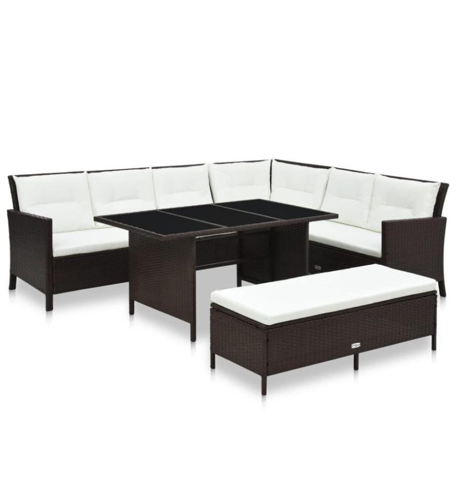 3-tlg. Garten-Lounge-Set mit Auflagen Poly Rattan Braun