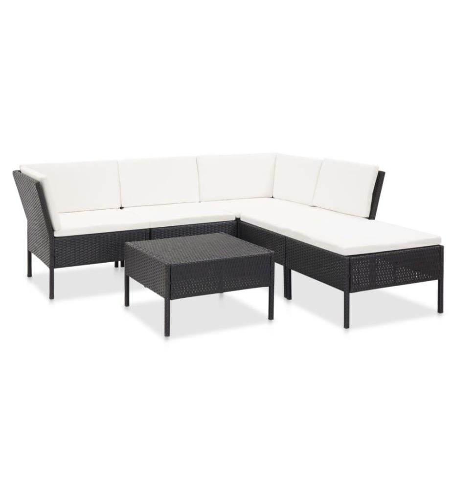 Salon de jardin 6 pcs avec coussins Résine tressée Noir